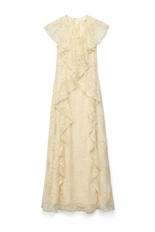 Light Yellow Flounce Lace Maxi Dress