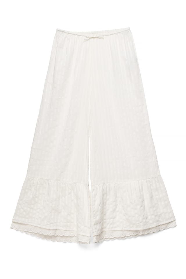 White Baumwollhose mit Volant-Detail