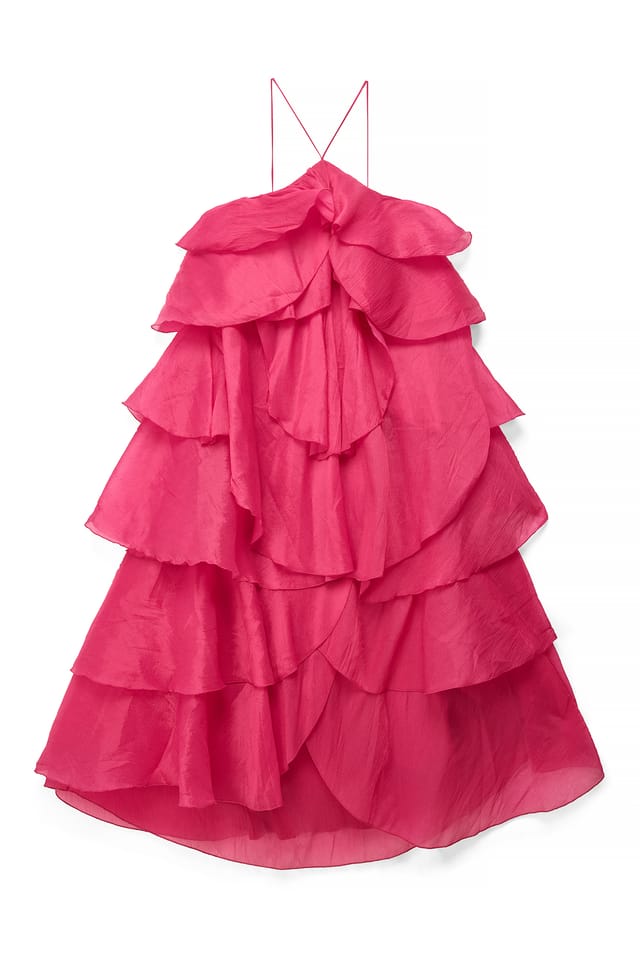 Cerise Maxi-jurk met volantdetaill