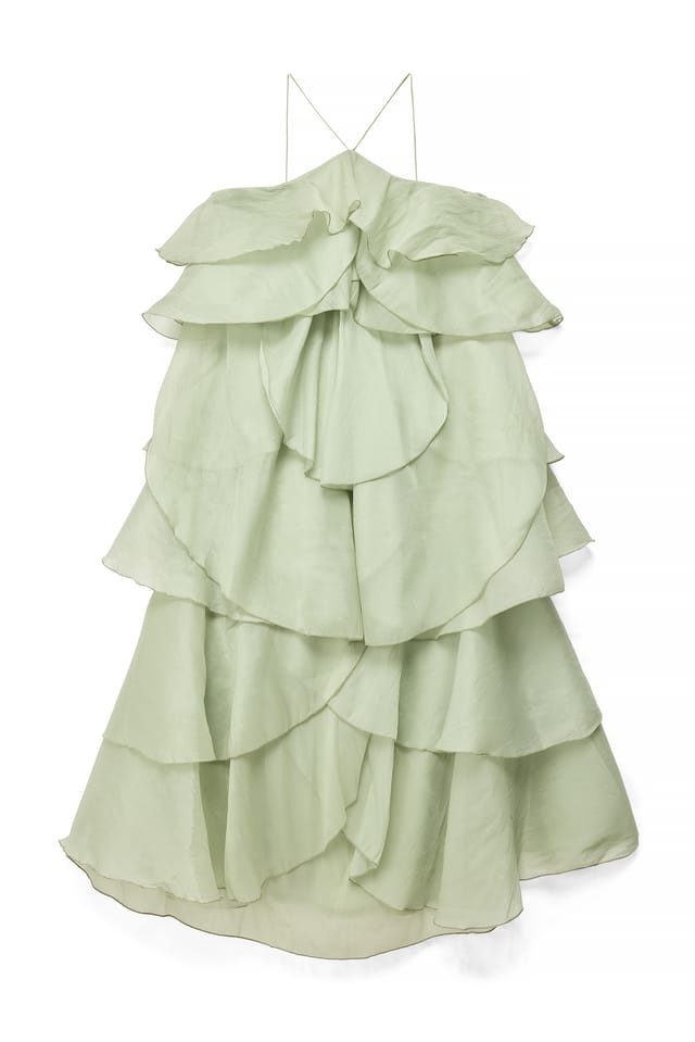 Pistachio Maxi-jurk met volantdetaill