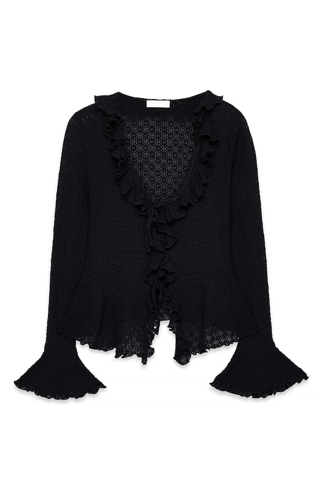 Black Flounce Sleeve Top