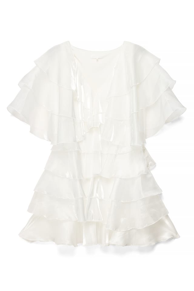 White Mini-jurk met volant en V-hals