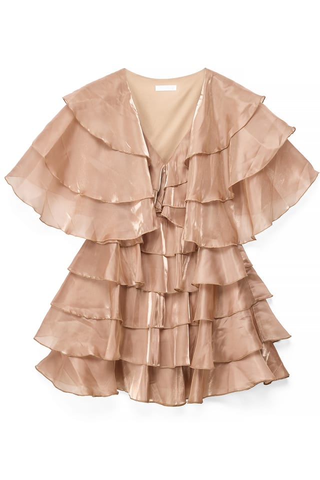 Pink champagne Mini-jurk met volant en V-hals