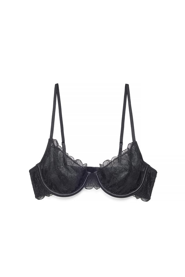 Black Soutien-gorge à armatures brodé de fleurs et à bretelles