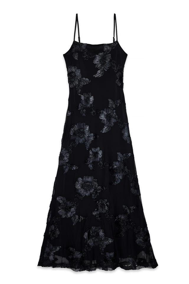 Black Flower Mesh Maxi Dress