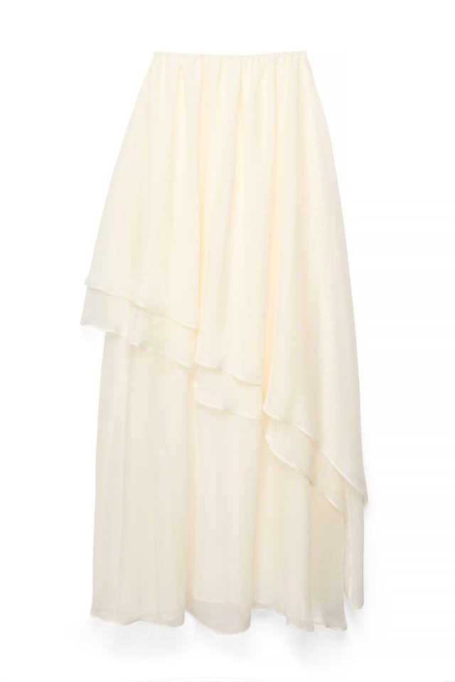 Offwhite Flowy Asymmetrical Bandeau Dress