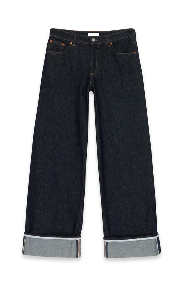 Rinse Wash Low Waist Fold Up Loose Denim