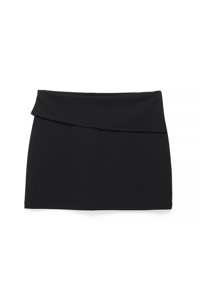Black Fold Waist Mini Skirt
