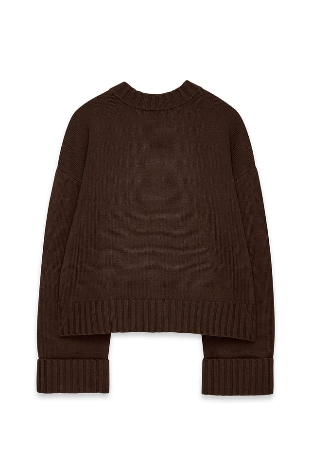 Dark Brown Strickpullover mit gefalteten Ärmeln