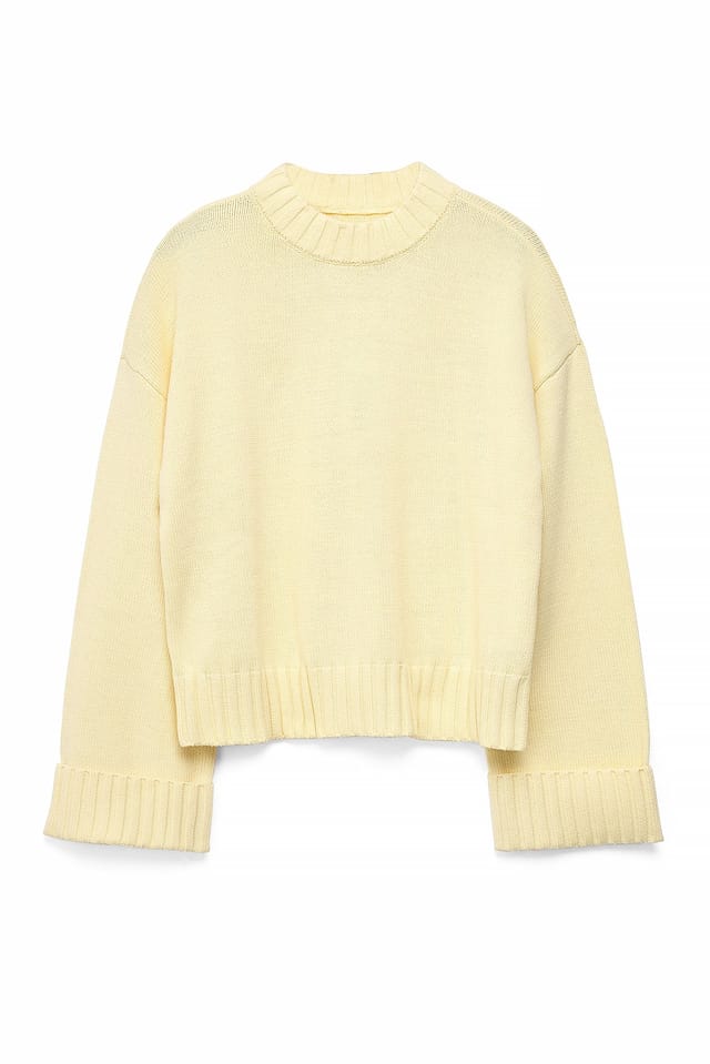 Yellow Folded Sleeve Knitted Sweater