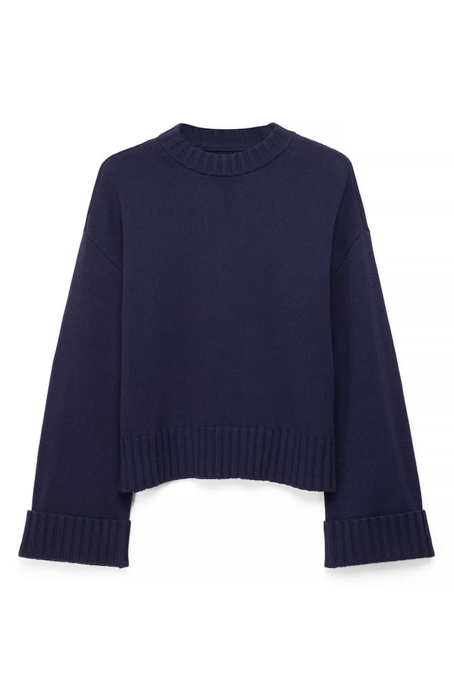 Dark Blue Strickpullover mit gefalteten Ärmeln