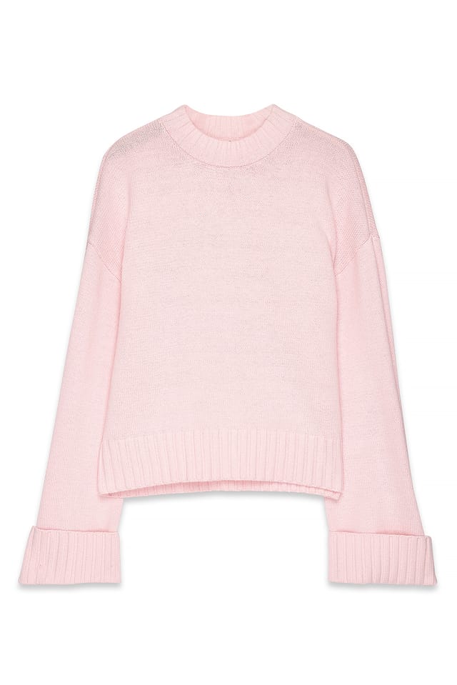 Light Pink Strickpullover mit gefalteten Ärmeln