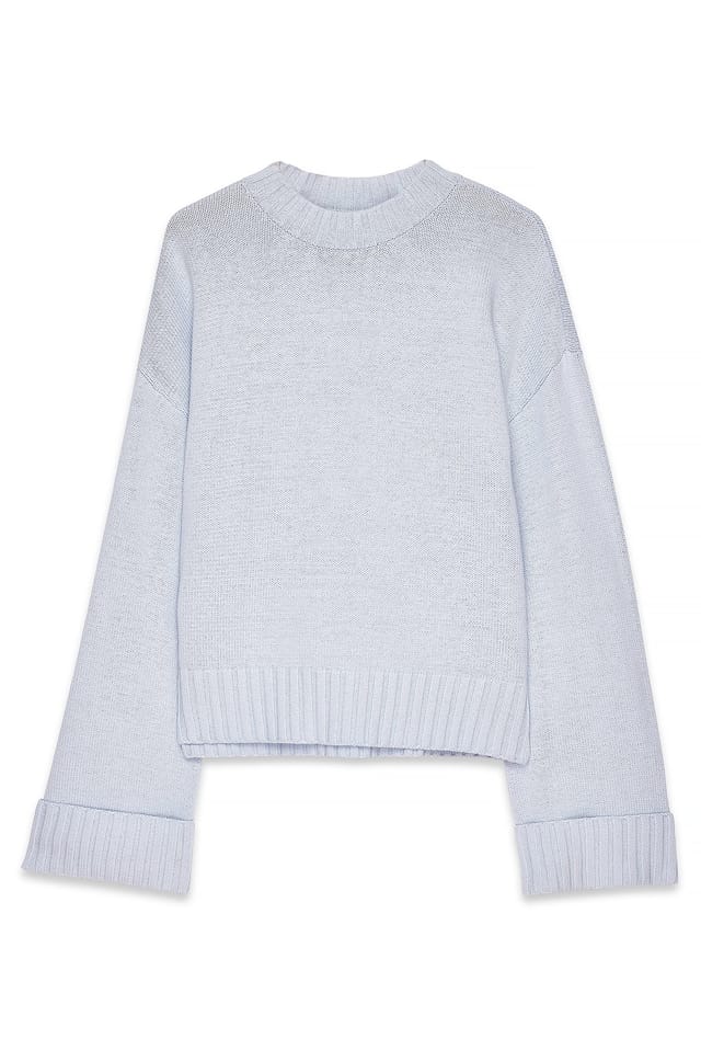 Dusty Light blue Strickpullover mit gefalteten Ärmeln