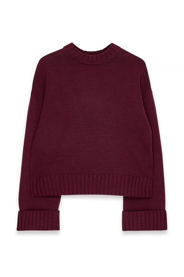 Plum Stickad tröja med vikta ärmar