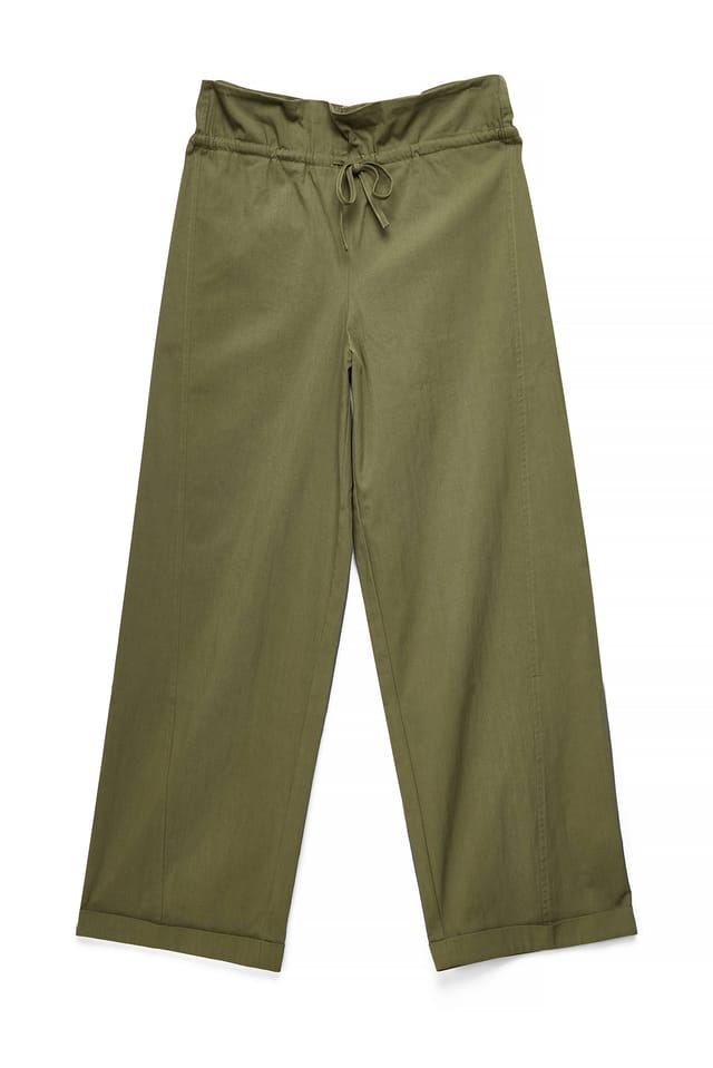 Khaki Green Hosen mit gefaltetem Taillendetail
