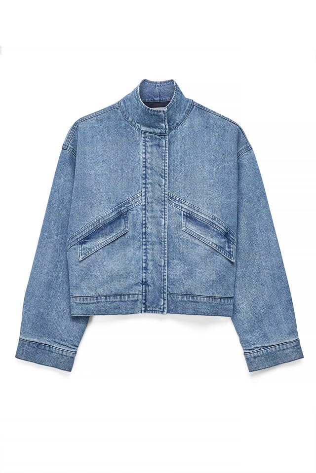 Mid Blue Jeansjacke mit Trichterkragen