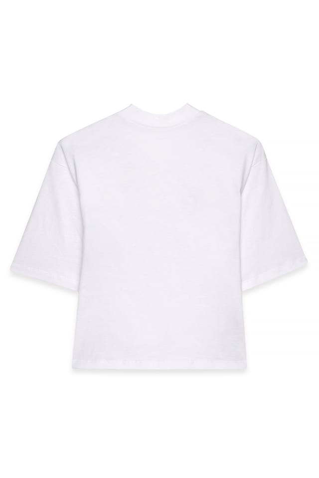 White Funnel Neck Shaped Cotton T-shirt