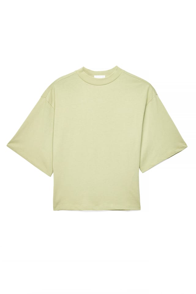 Khaki Funnel Neck Shaped Cotton T-shirt
