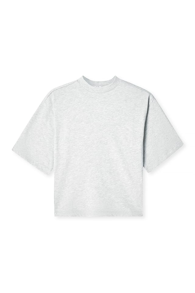 Grey Melange Tailliertes Baumwoll-T-Shirt mit Trichterausschnitt