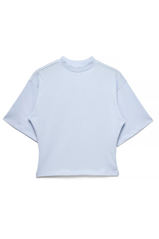 Blue Tailliertes Baumwoll-T-Shirt mit Trichterausschnitt
