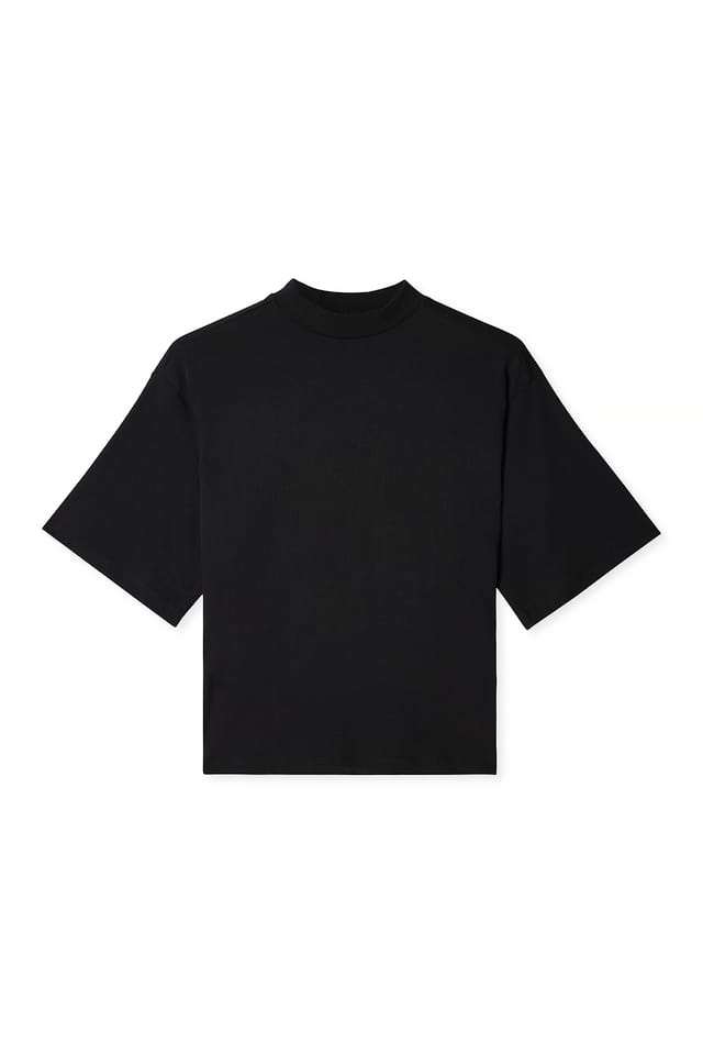 Black Tailliertes Baumwoll-T-Shirt mit Trichterausschnitt