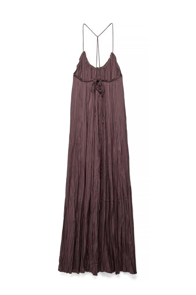 Brown Gathered Volume Strap Dress