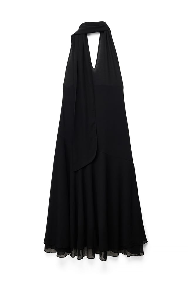 Black Asymmetrisk klänning i chiffon med halterneck