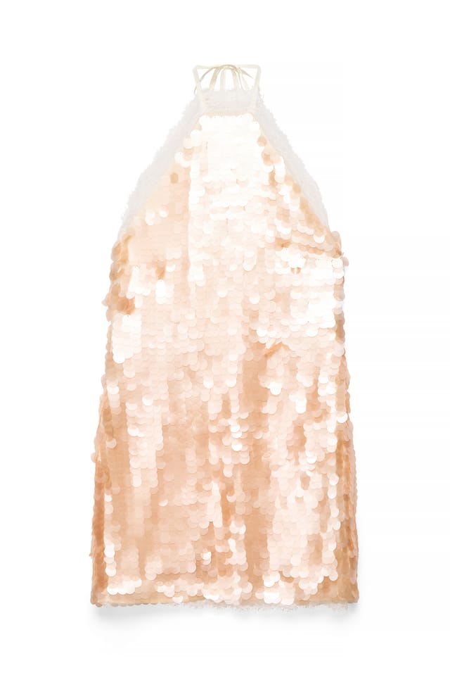 Apricot Halterneck Sequin Dress