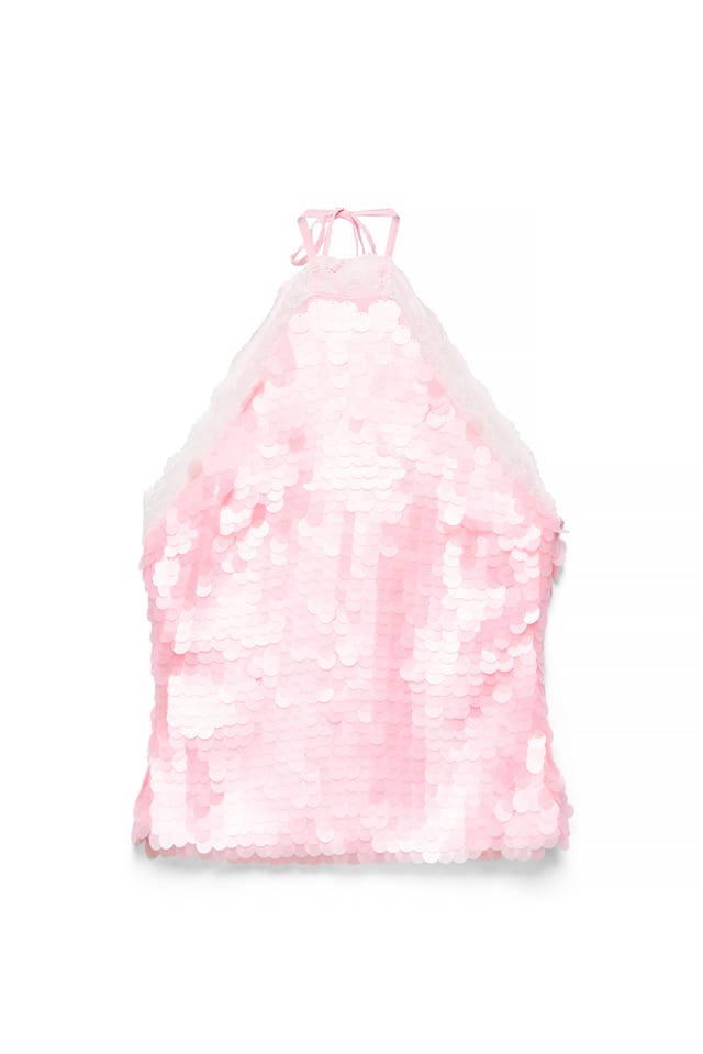 Light Pink Halterneck Sequin Singlet