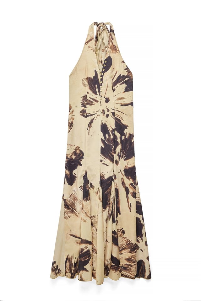 Abstract Print Halterneck Button Front Maxi Dress