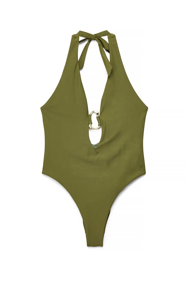 Khaki Maillot 1 pièce dos nu