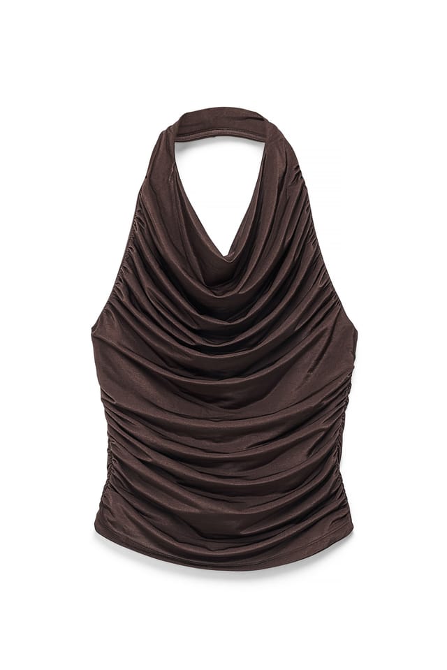 Dark Brown Gedrapeerde top met halternek
