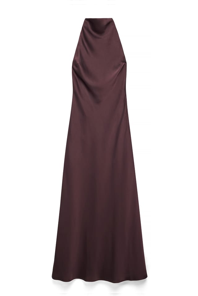 Brown Maxiklänning i satin med halterneck