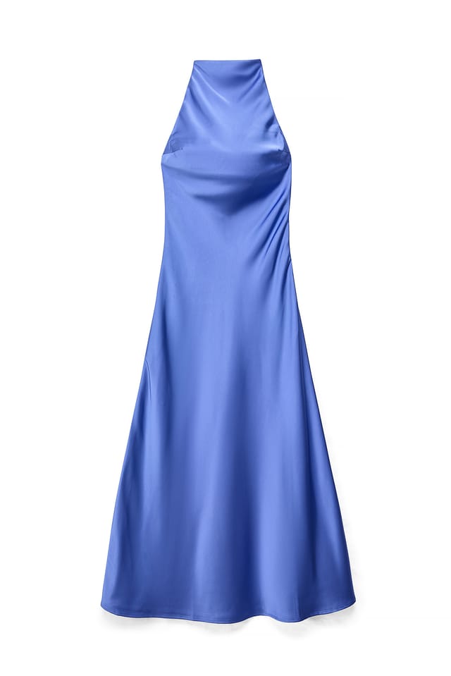 Blue Maxiklänning i satin med halterneck