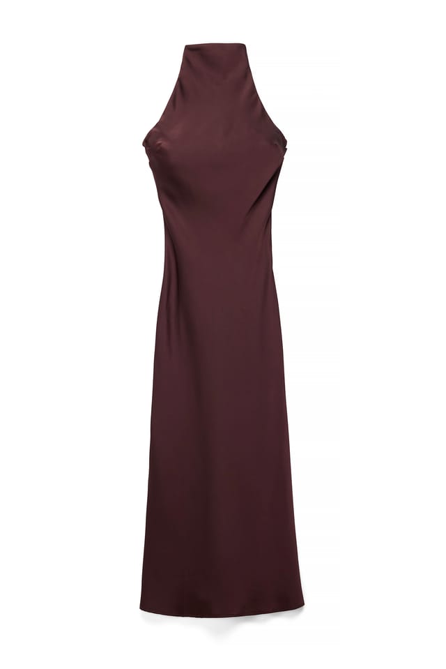 Plum Halterneck Satin Maxi Dress
