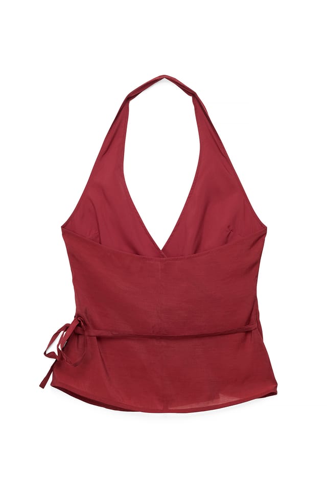 Burgundy Halterneck topp med knytedetalj