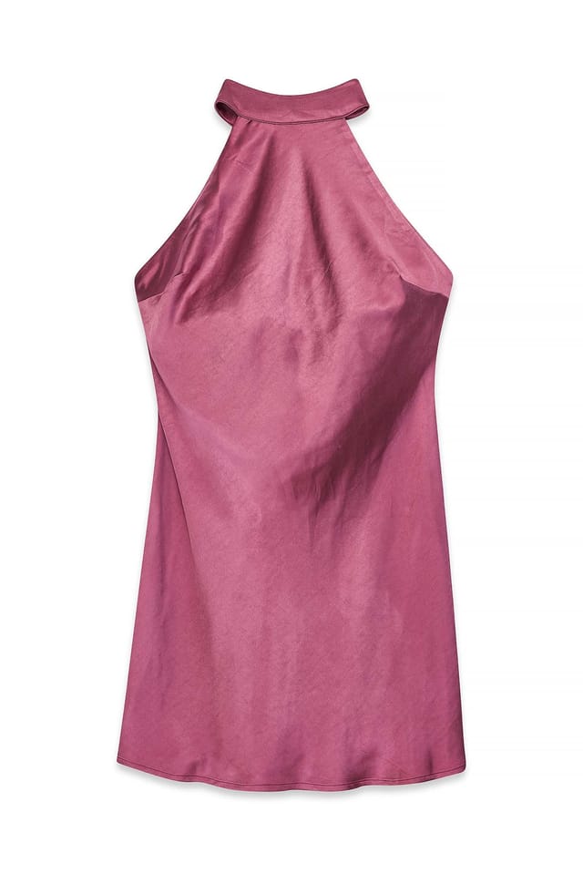 Berry Hammered Satin Tie Back Mini Dress