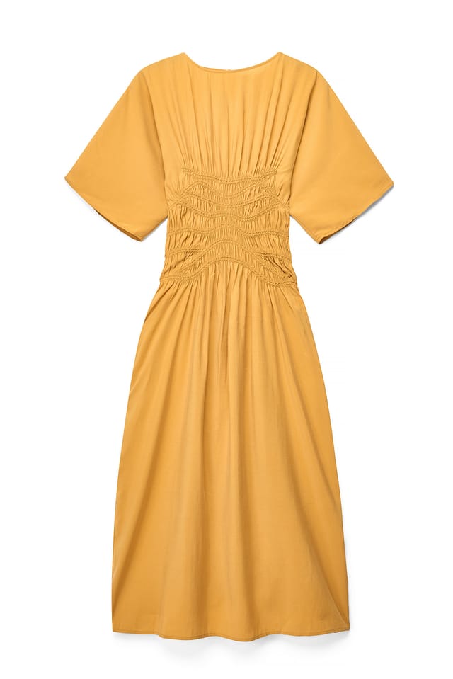 Mustard Hand Smocked Short Sleeve Dress