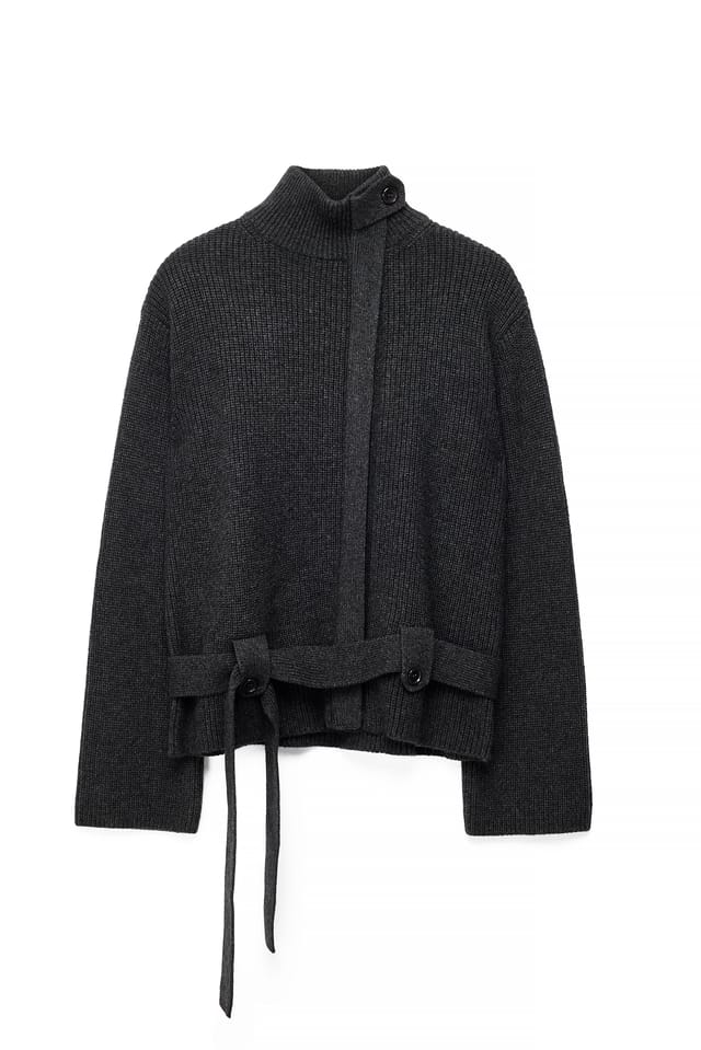 Charcoal Heavy Knitted Tie Band Cardigan