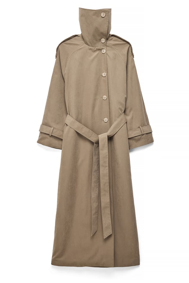 Greige High Neck Belted Trenchcoat