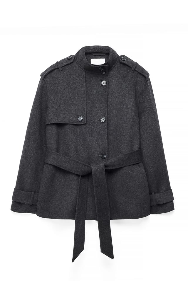 Dark Grey High Neck Wool Blend Short Coat