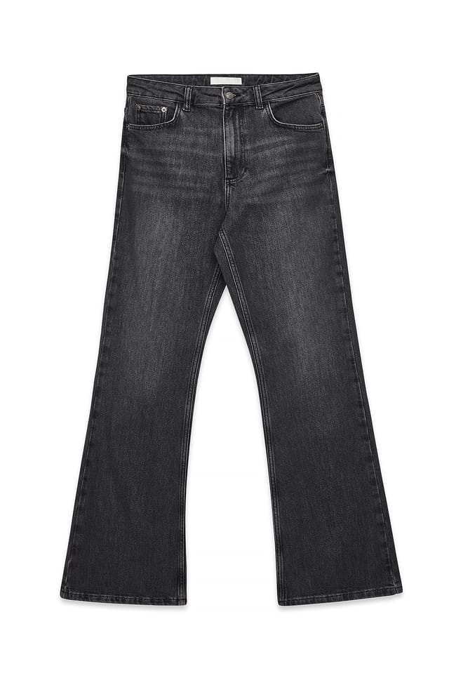 Dark Grey High Waist Flared Denim