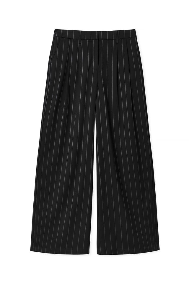 Black/White Stripe Hosen mit hoher Taille