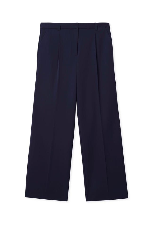 Navy Wide High Waist Suit Pants