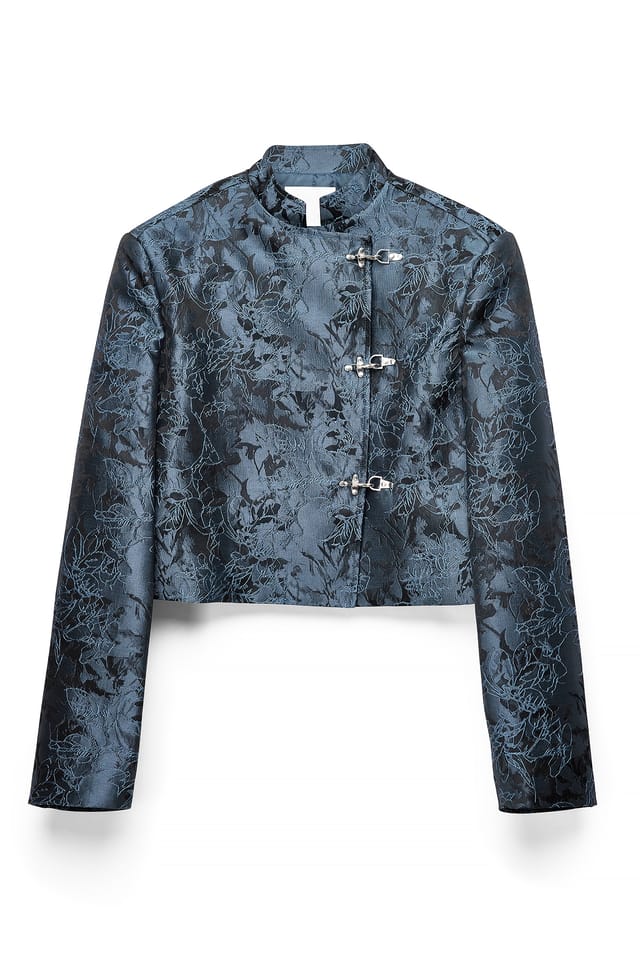 Dark Blue Veste courte avec détail de boutons Jacquard
