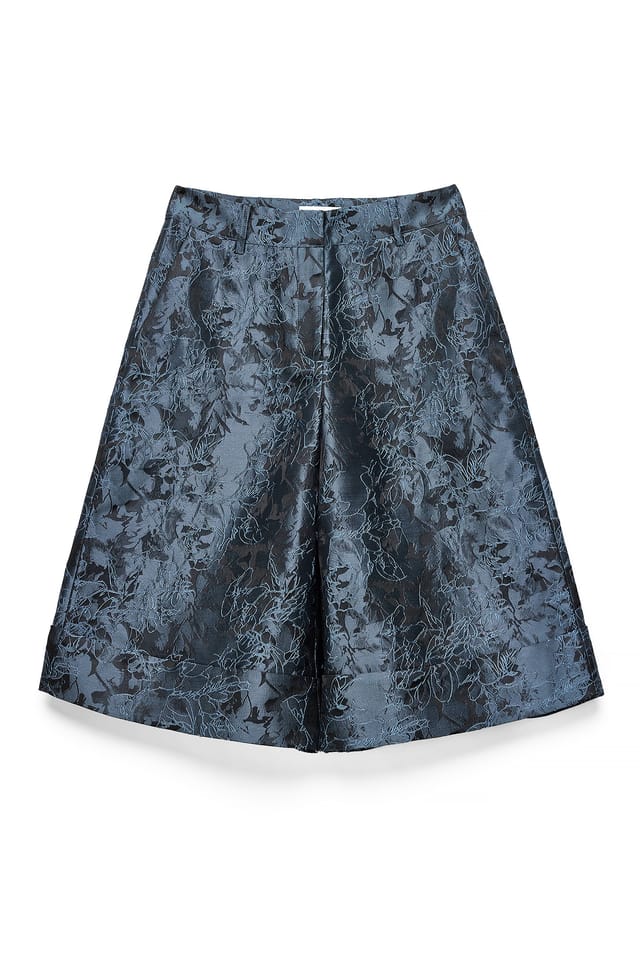 Dark Blue Shorts longs taille mi-haute Jacquard