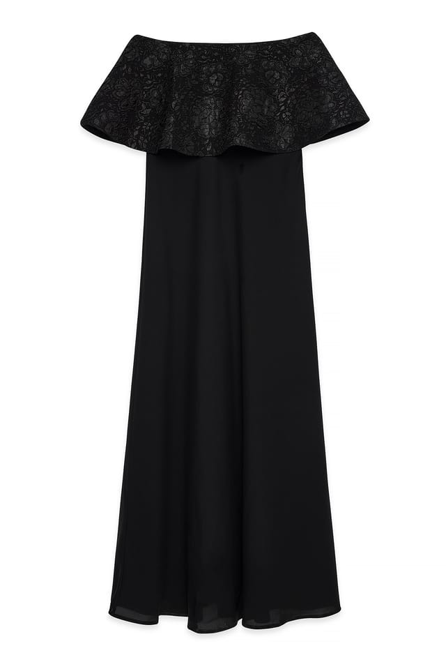 Black Jacquard Bandeau Volume Maxi Dress