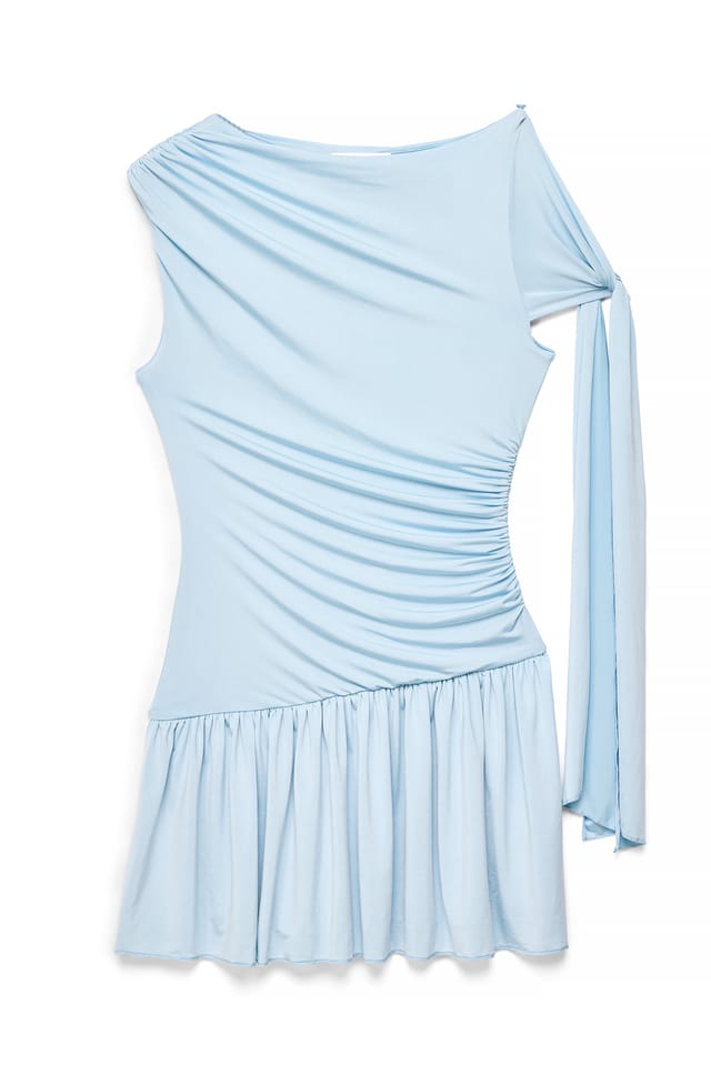 Blue Robe courte en jersey à détail nœud