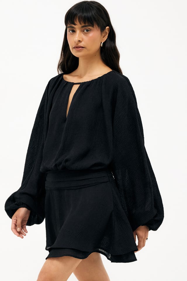 Black Keyhole Long Sleeve Mini Dress