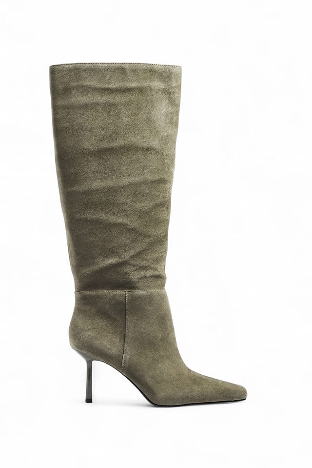 Khaki Green Botas de ante a la rodilla